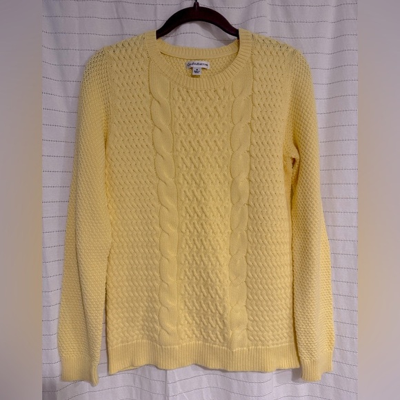 croft & barrow Sweaters - Banana Yellow Crew Neck Cable Knit Sweater 100% Cotton Size Small